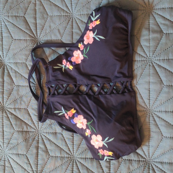 Navy and floral bikini halter top - Picture 2 of 4